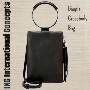 INC INTERNATIONAL CONCEPTS Black Vegan Leather Charlii Bangle Crossbody Bag NWT